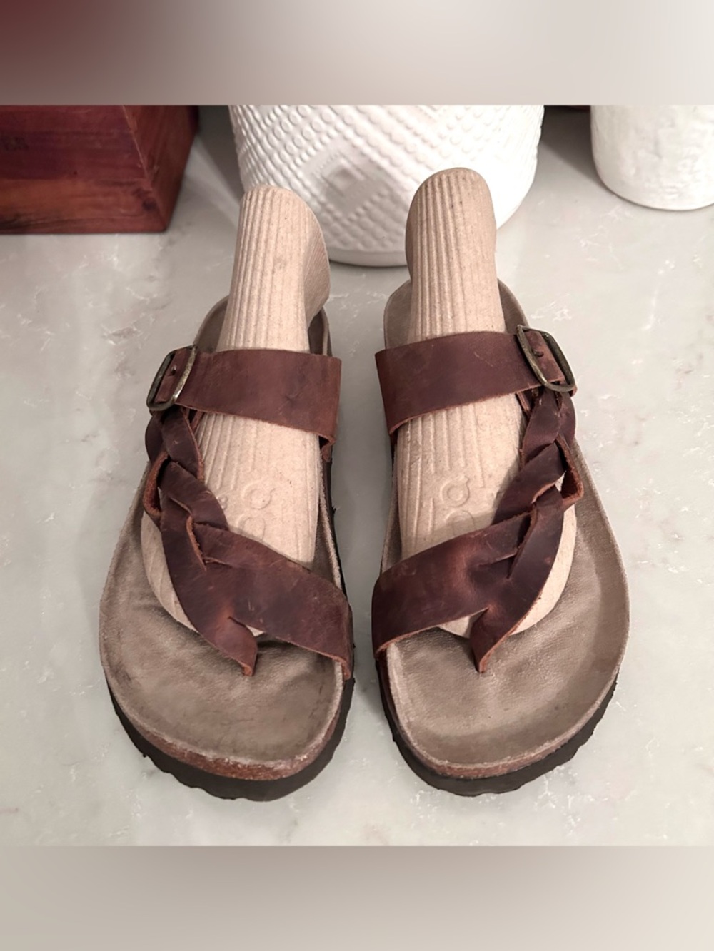 White Mountain Crawford Signature Braided Leather Toe-Loop Sandal in Brown - Picture 4 of 7